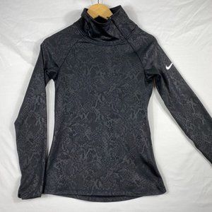 NIKE PRO DRI FIT BLACK SNAKESKIN EMBOSS PRINT PULLOVER SIDE ZIP